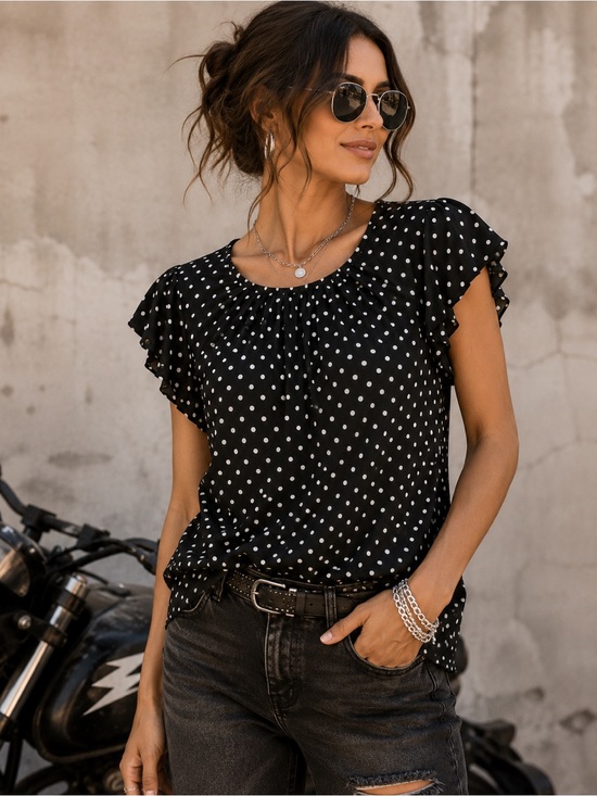 Worthington Tops - Worthington Woman 2X Black White Polka Dot Pleated Career Blouse